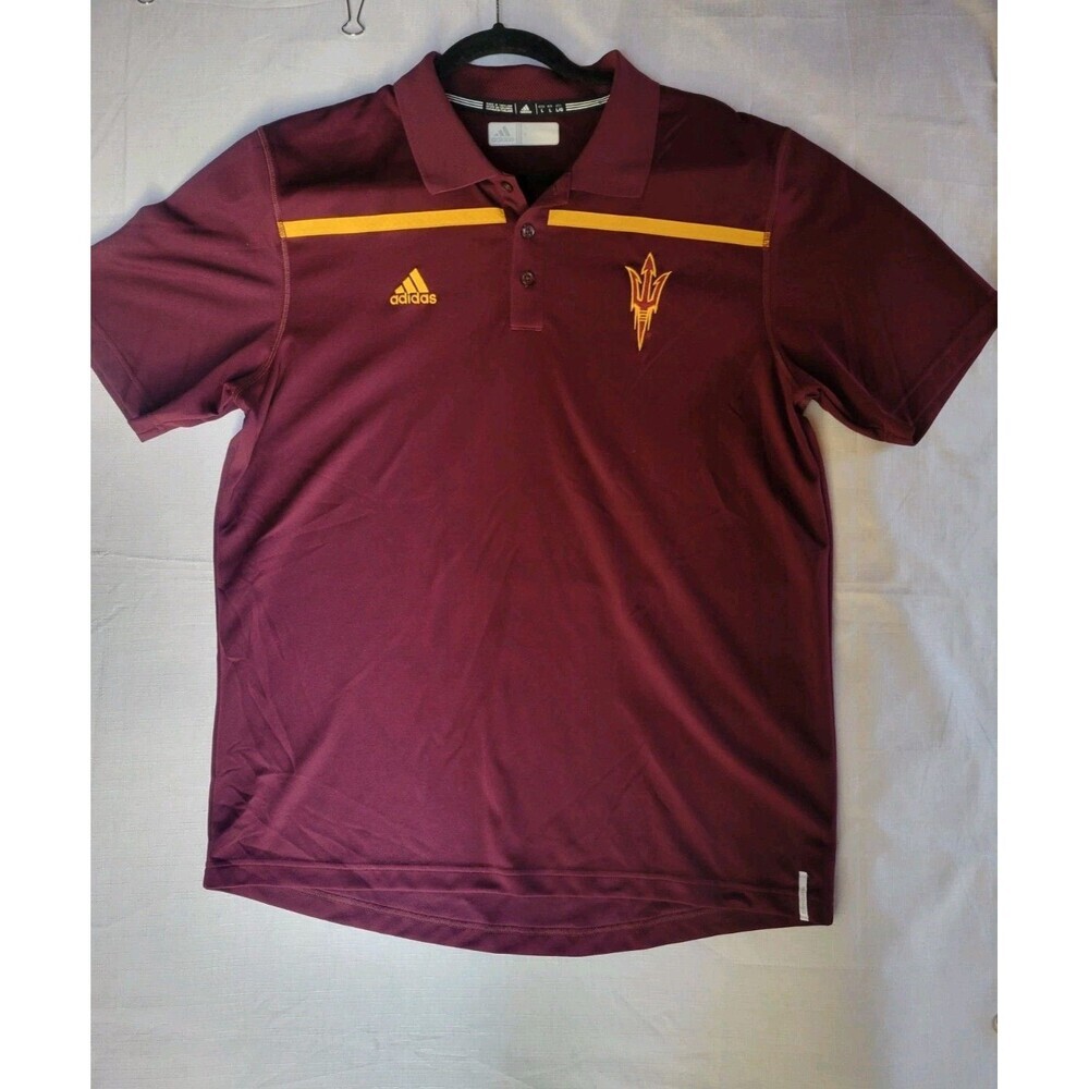 ADIDAS x ARIZONA STATE ASU Sz L Mens Polo Shirt ClimaLite Wicking Sun Devils